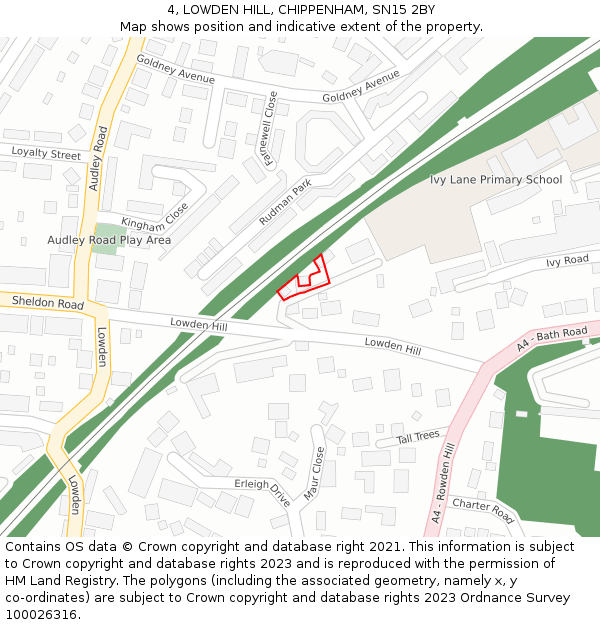 4, LOWDEN HILL, CHIPPENHAM, SN15 2BY: Location map and indicative extent of plot