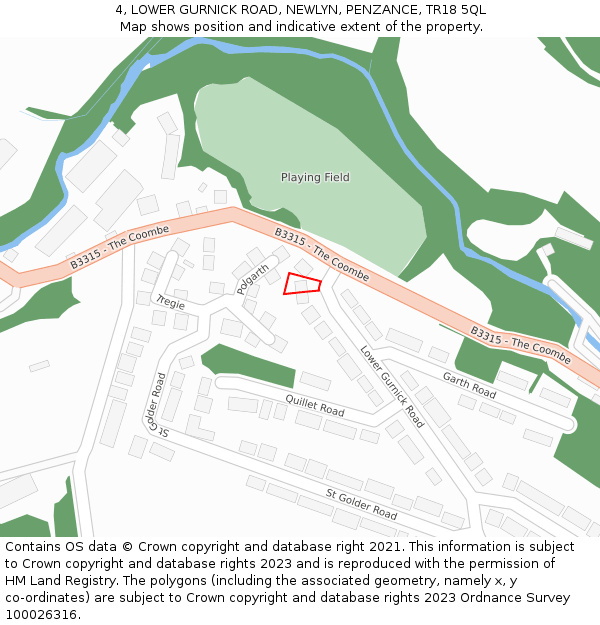 4, LOWER GURNICK ROAD, NEWLYN, PENZANCE, TR18 5QL: Location map and indicative extent of plot