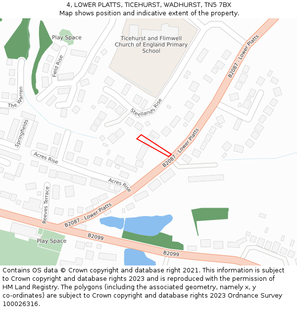 4, LOWER PLATTS, TICEHURST, WADHURST, TN5 7BX: Location map and indicative extent of plot