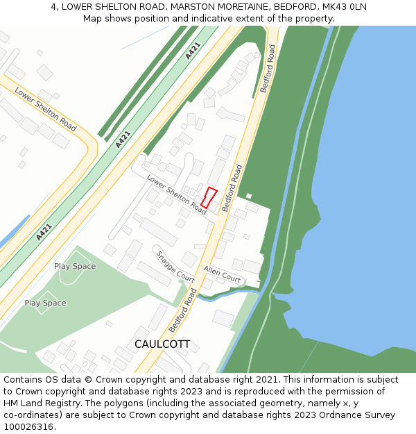 4, LOWER SHELTON ROAD, MARSTON MORETAINE, BEDFORD, MK43 0LN: Location map and indicative extent of plot