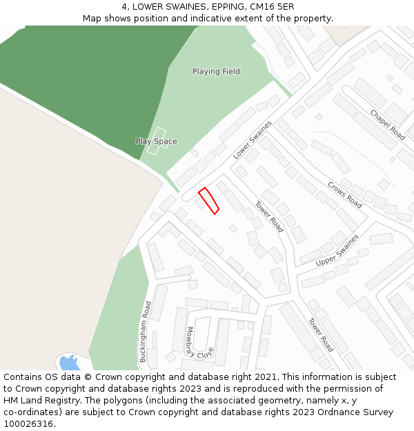 4, LOWER SWAINES, EPPING, CM16 5ER: Location map and indicative extent of plot