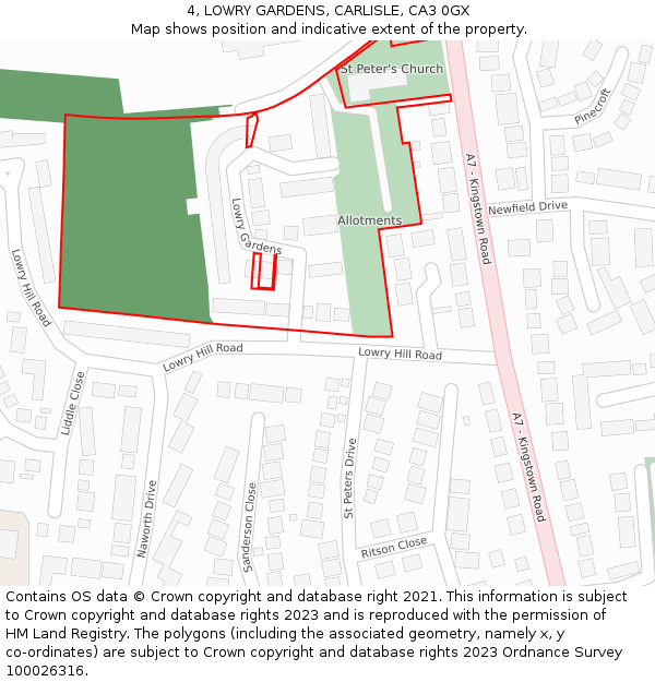 4, LOWRY GARDENS, CARLISLE, CA3 0GX: Location map and indicative extent of plot