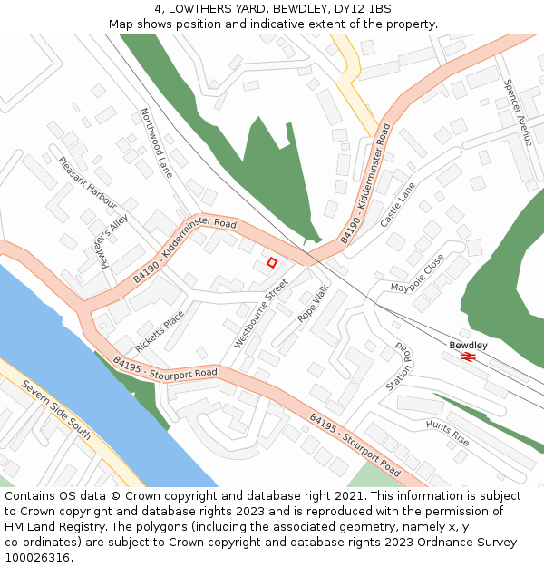 4, LOWTHERS YARD, BEWDLEY, DY12 1BS: Location map and indicative extent of plot