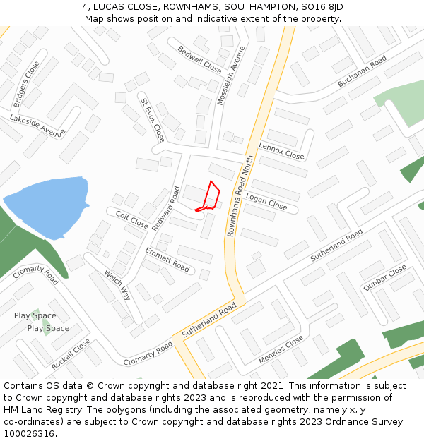 4, LUCAS CLOSE, ROWNHAMS, SOUTHAMPTON, SO16 8JD: Location map and indicative extent of plot