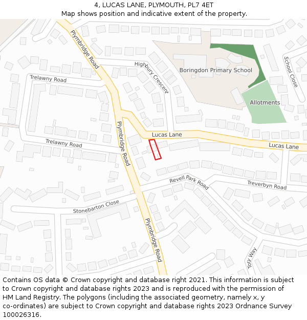 4, LUCAS LANE, PLYMOUTH, PL7 4ET: Location map and indicative extent of plot