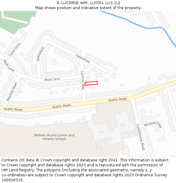 4, LUCERNE WAY, LUTON, LU3 1UJ: Location map and indicative extent of plot