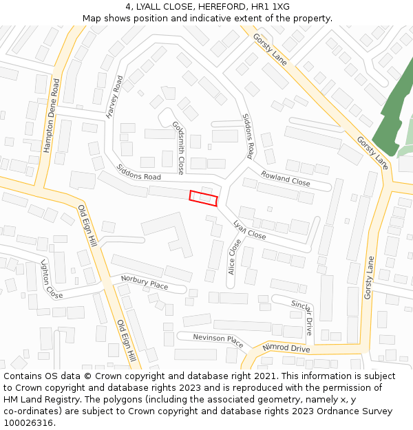 4, LYALL CLOSE, HEREFORD, HR1 1XG: Location map and indicative extent of plot