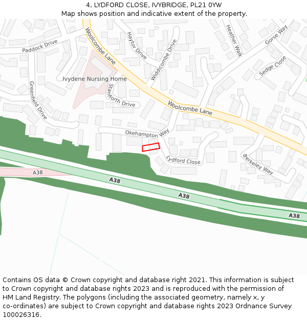 4, LYDFORD CLOSE, IVYBRIDGE, PL21 0YW: Location map and indicative extent of plot