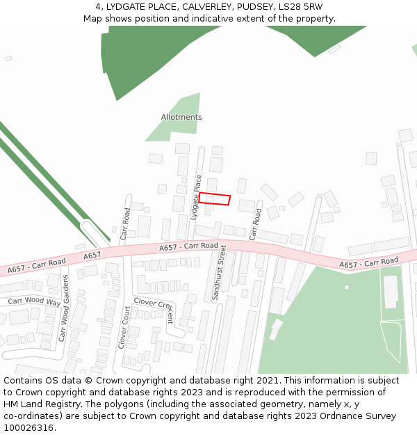 4, LYDGATE PLACE, CALVERLEY, PUDSEY, LS28 5RW: Location map and indicative extent of plot