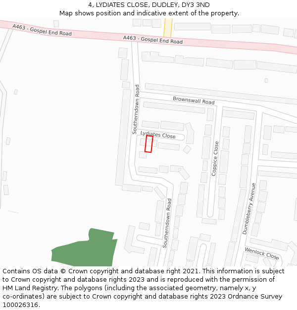 4, LYDIATES CLOSE, DUDLEY, DY3 3ND: Location map and indicative extent of plot