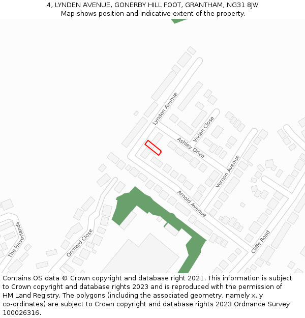 4, LYNDEN AVENUE, GONERBY HILL FOOT, GRANTHAM, NG31 8JW: Location map and indicative extent of plot