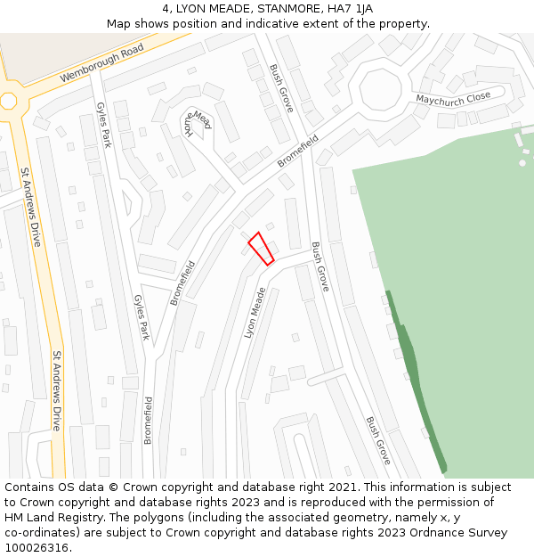 4, LYON MEADE, STANMORE, HA7 1JA: Location map and indicative extent of plot