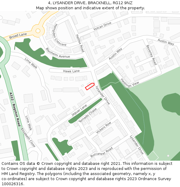 4, LYSANDER DRIVE, BRACKNELL, RG12 9NZ: Location map and indicative extent of plot