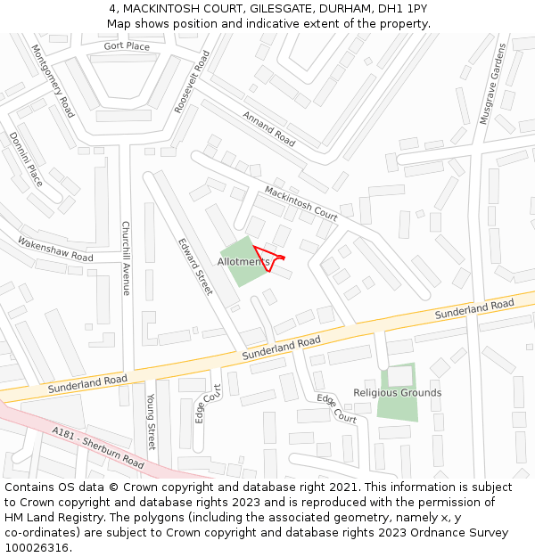 4, MACKINTOSH COURT, GILESGATE, DURHAM, DH1 1PY: Location map and indicative extent of plot