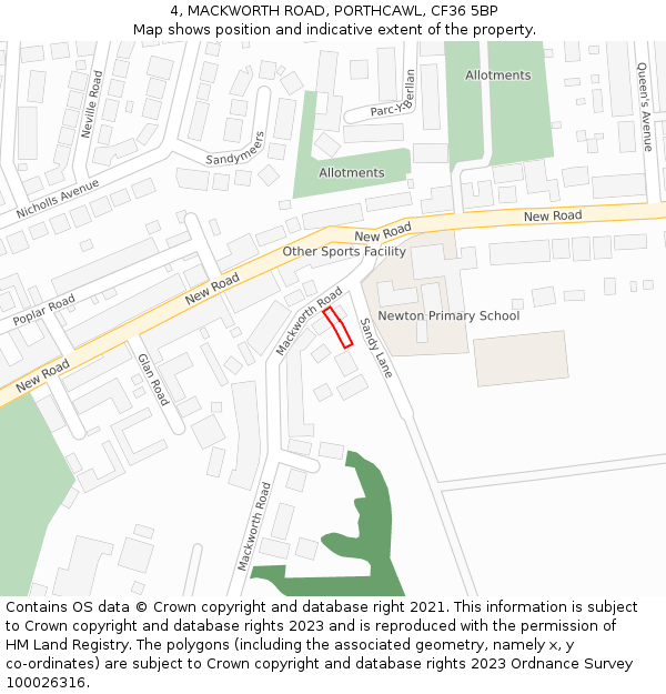 4, MACKWORTH ROAD, PORTHCAWL, CF36 5BP: Location map and indicative extent of plot