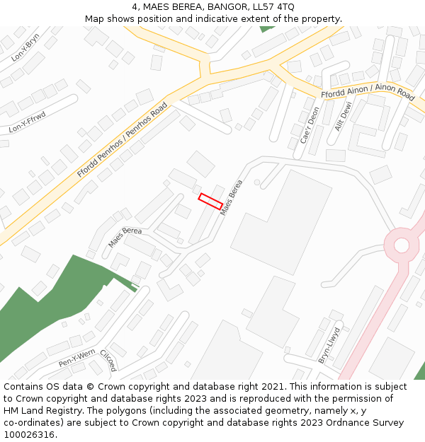 4, MAES BEREA, BANGOR, LL57 4TQ: Location map and indicative extent of plot