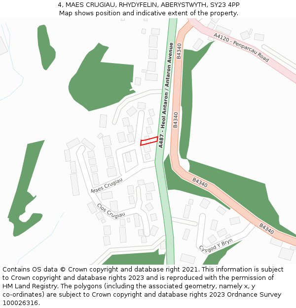 4, MAES CRUGIAU, RHYDYFELIN, ABERYSTWYTH, SY23 4PP: Location map and indicative extent of plot