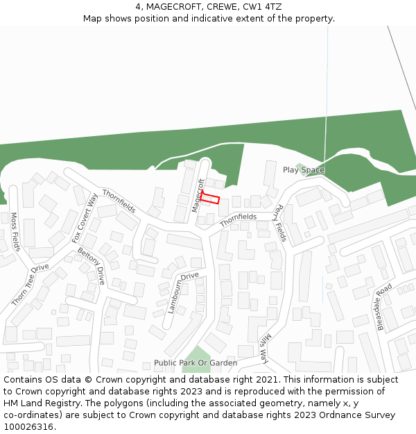 4, MAGECROFT, CREWE, CW1 4TZ: Location map and indicative extent of plot