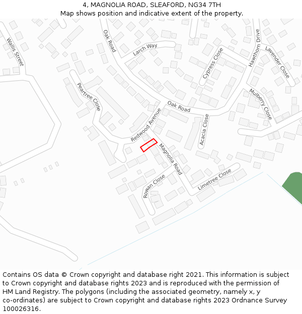 4, MAGNOLIA ROAD, SLEAFORD, NG34 7TH: Location map and indicative extent of plot