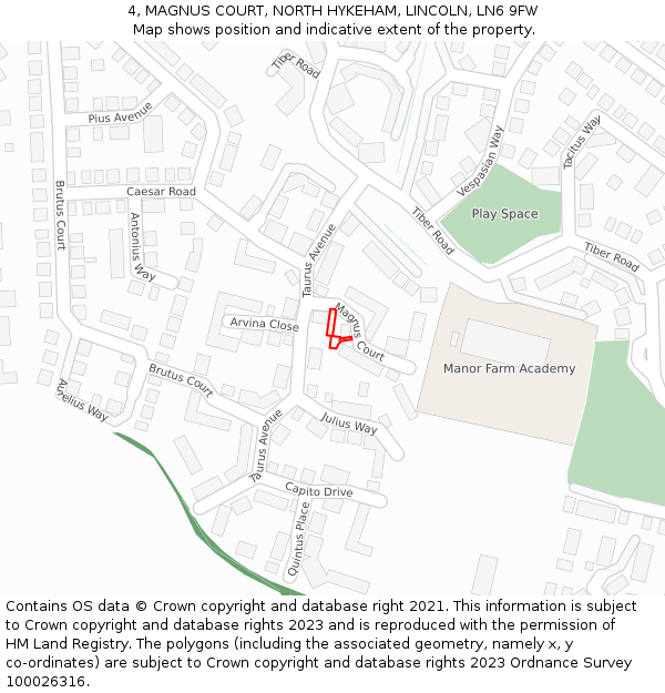 4, MAGNUS COURT, NORTH HYKEHAM, LINCOLN, LN6 9FW: Location map and indicative extent of plot