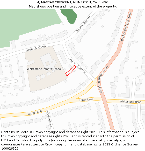 4, MAGYAR CRESCENT, NUNEATON, CV11 4SG: Location map and indicative extent of plot