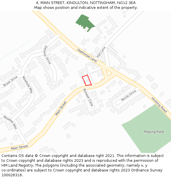 4, MAIN STREET, KINOULTON, NOTTINGHAM, NG12 3EA: Location map and indicative extent of plot