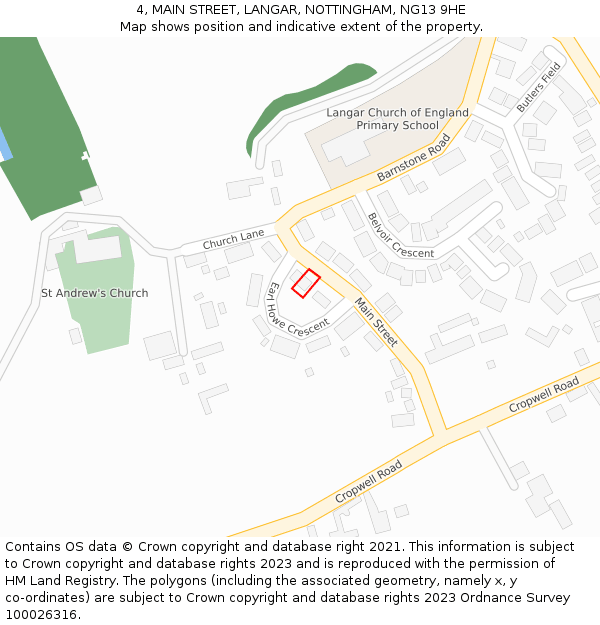4, MAIN STREET, LANGAR, NOTTINGHAM, NG13 9HE: Location map and indicative extent of plot