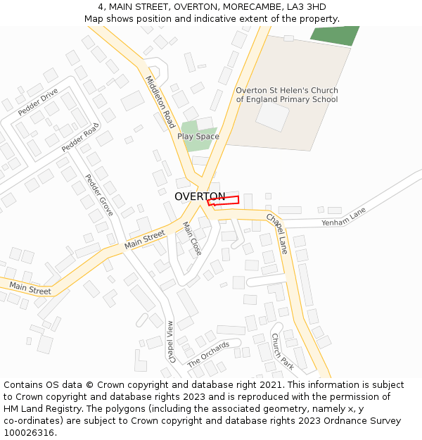 4, MAIN STREET, OVERTON, MORECAMBE, LA3 3HD: Location map and indicative extent of plot