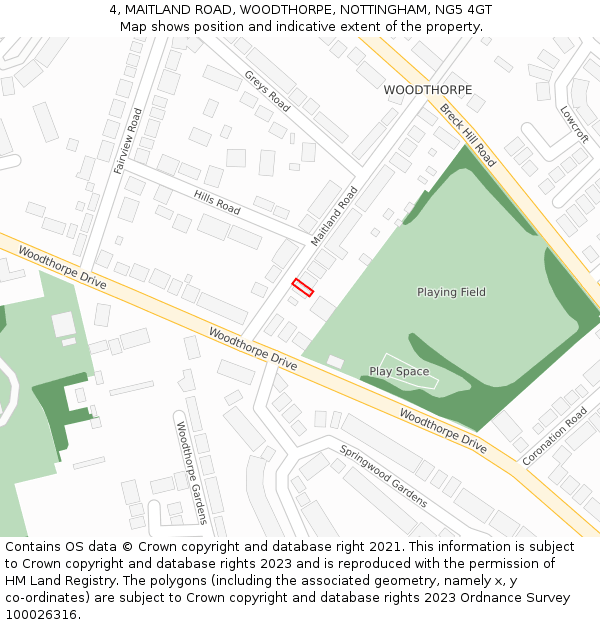 4, MAITLAND ROAD, WOODTHORPE, NOTTINGHAM, NG5 4GT: Location map and indicative extent of plot