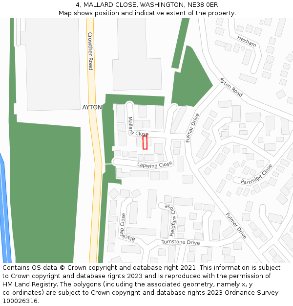 4, MALLARD CLOSE, WASHINGTON, NE38 0ER: Location map and indicative extent of plot