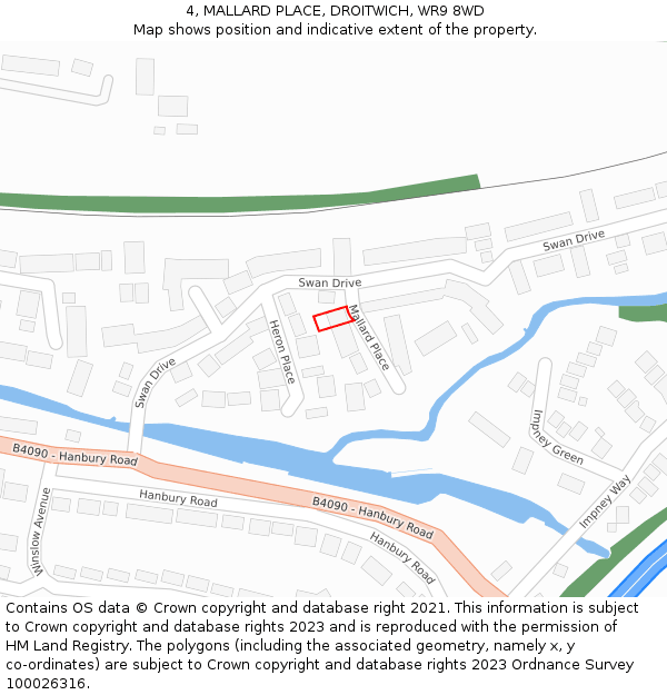 4, MALLARD PLACE, DROITWICH, WR9 8WD: Location map and indicative extent of plot