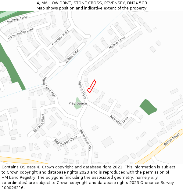 4, MALLOW DRIVE, STONE CROSS, PEVENSEY, BN24 5GR: Location map and indicative extent of plot