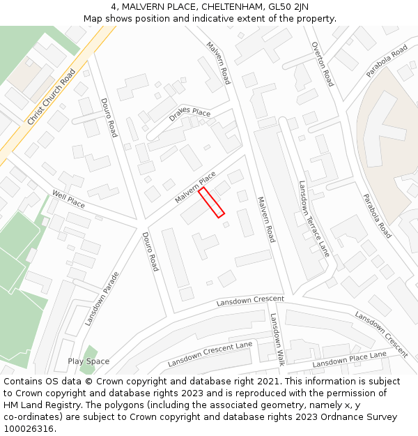 4, MALVERN PLACE, CHELTENHAM, GL50 2JN: Location map and indicative extent of plot