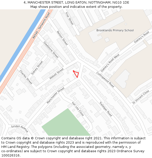 4, MANCHESTER STREET, LONG EATON, NOTTINGHAM, NG10 1DE: Location map and indicative extent of plot