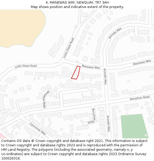 4, MANEWAS WAY, NEWQUAY, TR7 3AH: Location map and indicative extent of plot