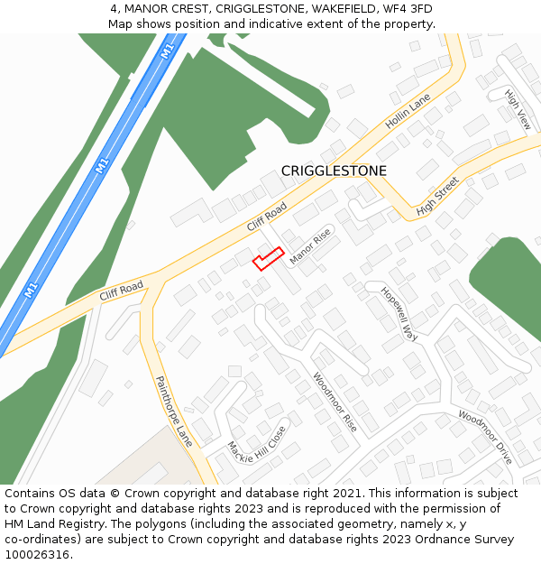 4, MANOR CREST, CRIGGLESTONE, WAKEFIELD, WF4 3FD: Location map and indicative extent of plot