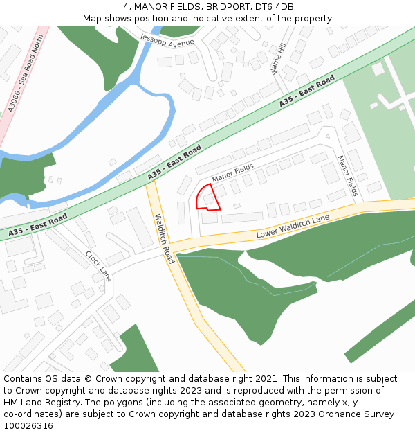 4, MANOR FIELDS, BRIDPORT, DT6 4DB: Location map and indicative extent of plot