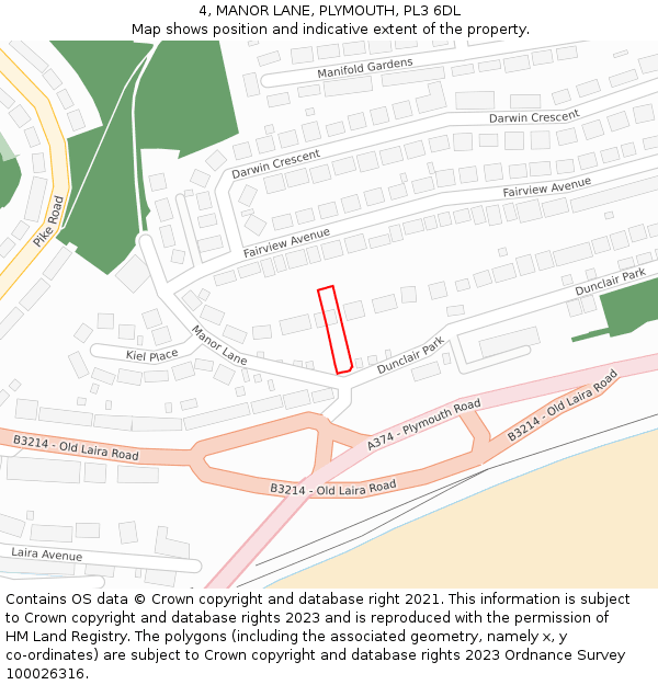 4, MANOR LANE, PLYMOUTH, PL3 6DL: Location map and indicative extent of plot