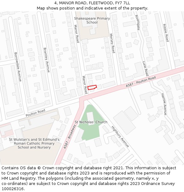 4, MANOR ROAD, FLEETWOOD, FY7 7LL: Location map and indicative extent of plot