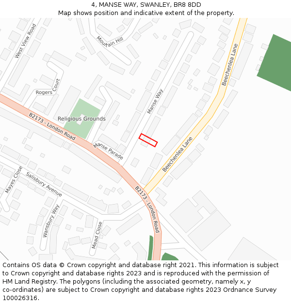 4, MANSE WAY, SWANLEY, BR8 8DD: Location map and indicative extent of plot