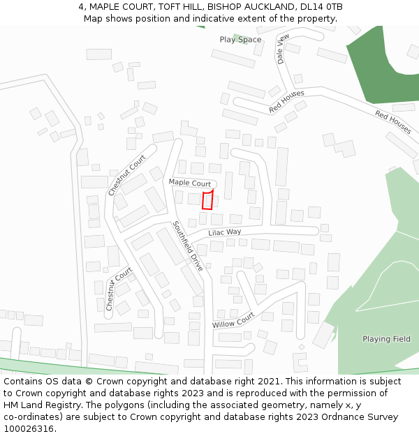 4, MAPLE COURT, TOFT HILL, BISHOP AUCKLAND, DL14 0TB: Location map and indicative extent of plot