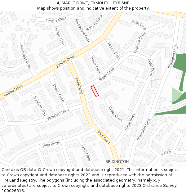 4, MAPLE DRIVE, EXMOUTH, EX8 5NR: Location map and indicative extent of plot