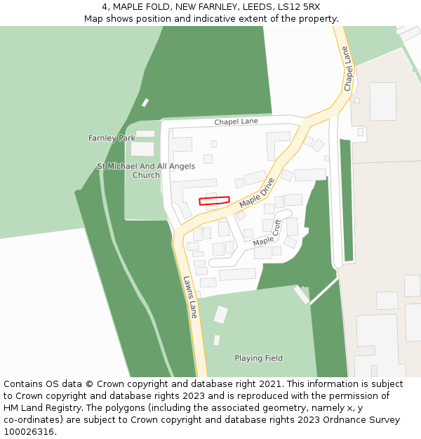 4, MAPLE FOLD, NEW FARNLEY, LEEDS, LS12 5RX: Location map and indicative extent of plot