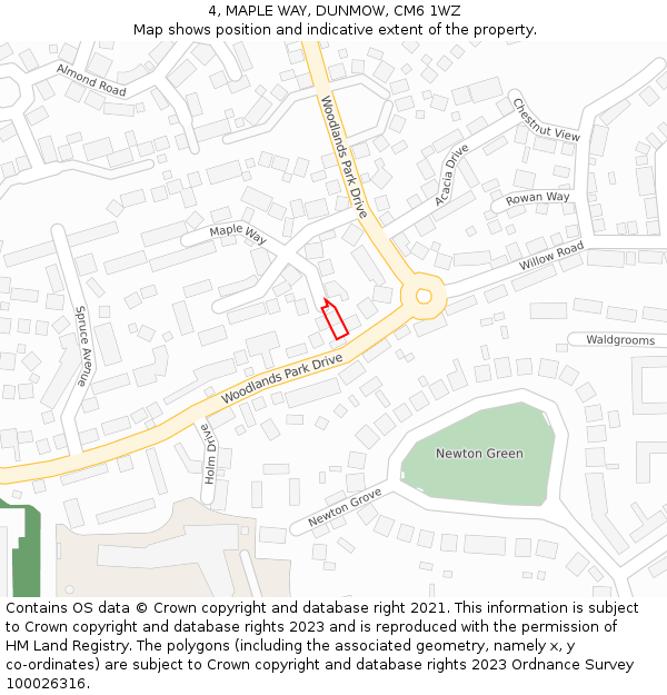 4, MAPLE WAY, DUNMOW, CM6 1WZ: Location map and indicative extent of plot