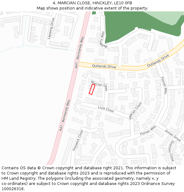 4, MARCIAN CLOSE, HINCKLEY, LE10 0FB: Location map and indicative extent of plot