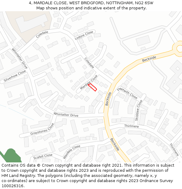 4, MARDALE CLOSE, WEST BRIDGFORD, NOTTINGHAM, NG2 6SW: Location map and indicative extent of plot