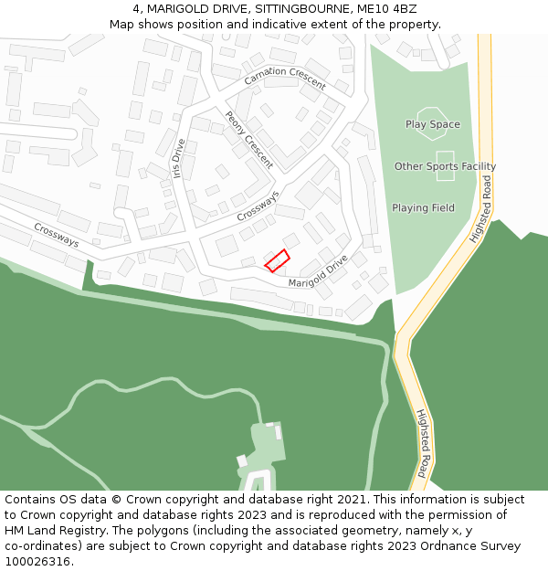 4, MARIGOLD DRIVE, SITTINGBOURNE, ME10 4BZ: Location map and indicative extent of plot