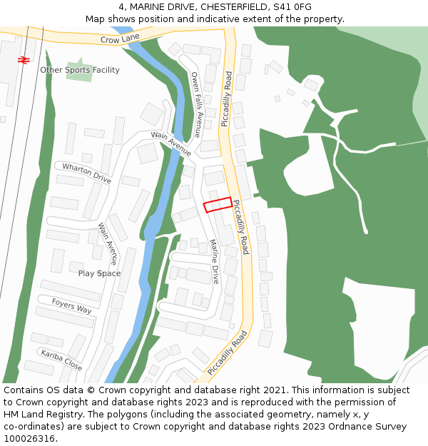 4, MARINE DRIVE, CHESTERFIELD, S41 0FG: Location map and indicative extent of plot
