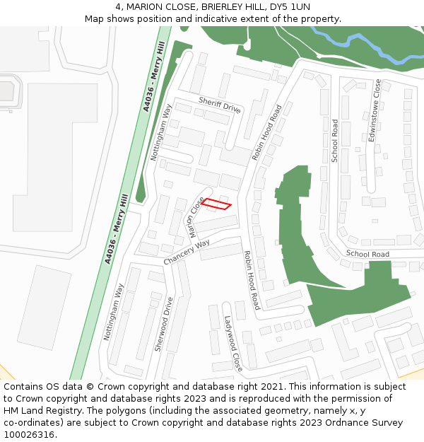 4, MARION CLOSE, BRIERLEY HILL, DY5 1UN: Location map and indicative extent of plot