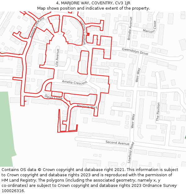 4, MARJORIE WAY, COVENTRY, CV3 1JR: Location map and indicative extent of plot